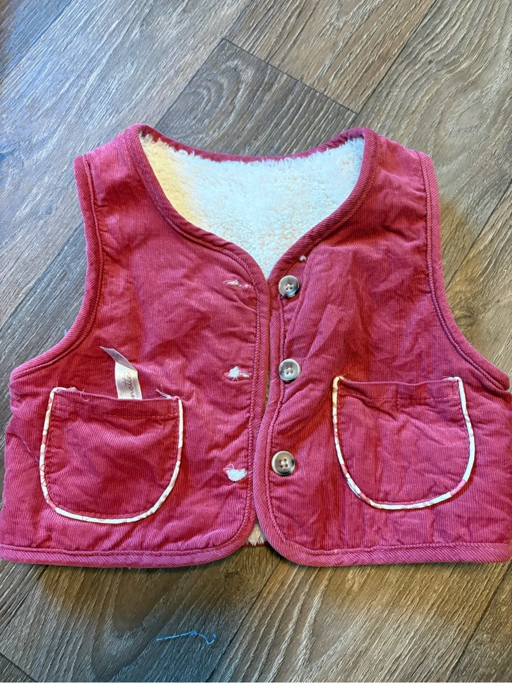 Nannette red/ Pink Quilted Kids Vest with White Sherpa Lining